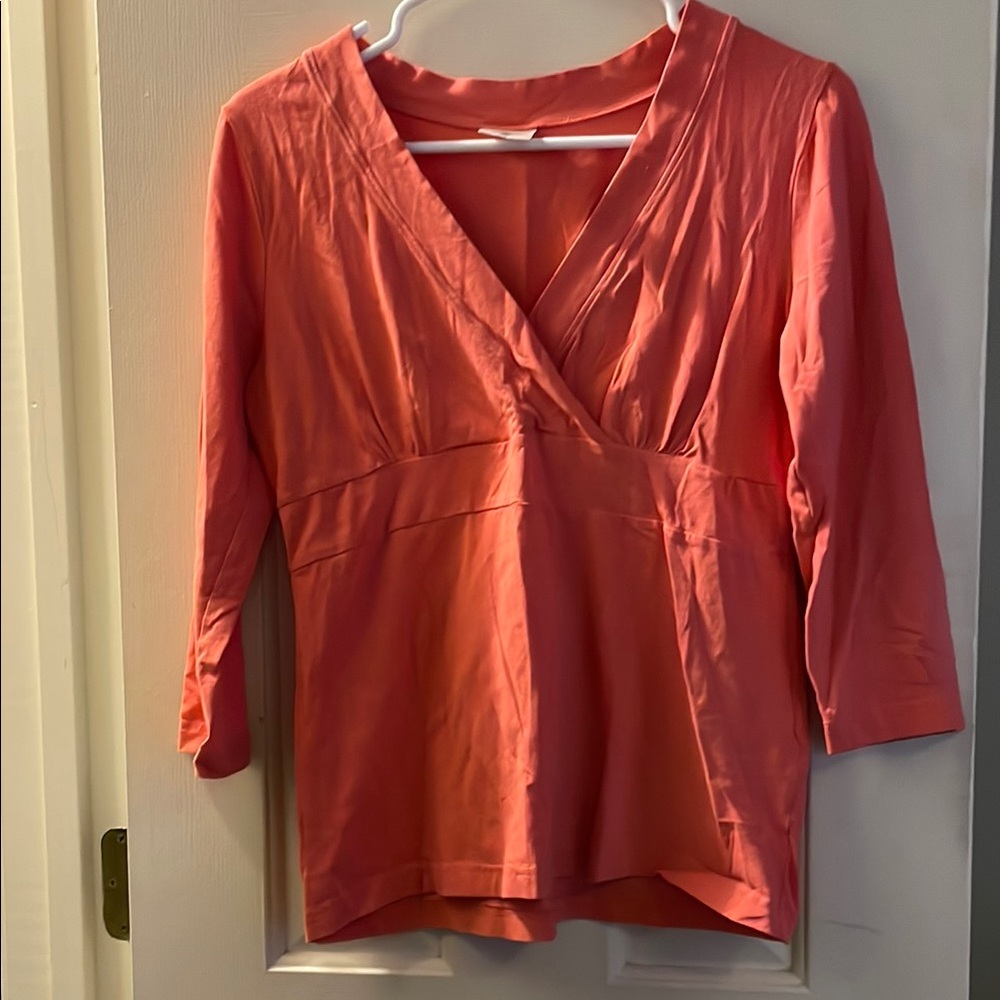 Motherhood Maternity Orange Asymmetrical Fitted 3/4 Sleeve Blouse